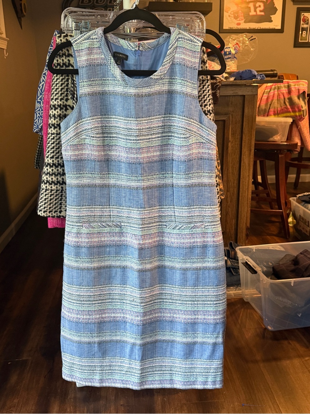 Talbots Blue Multi-Striped Sleeveless Dress